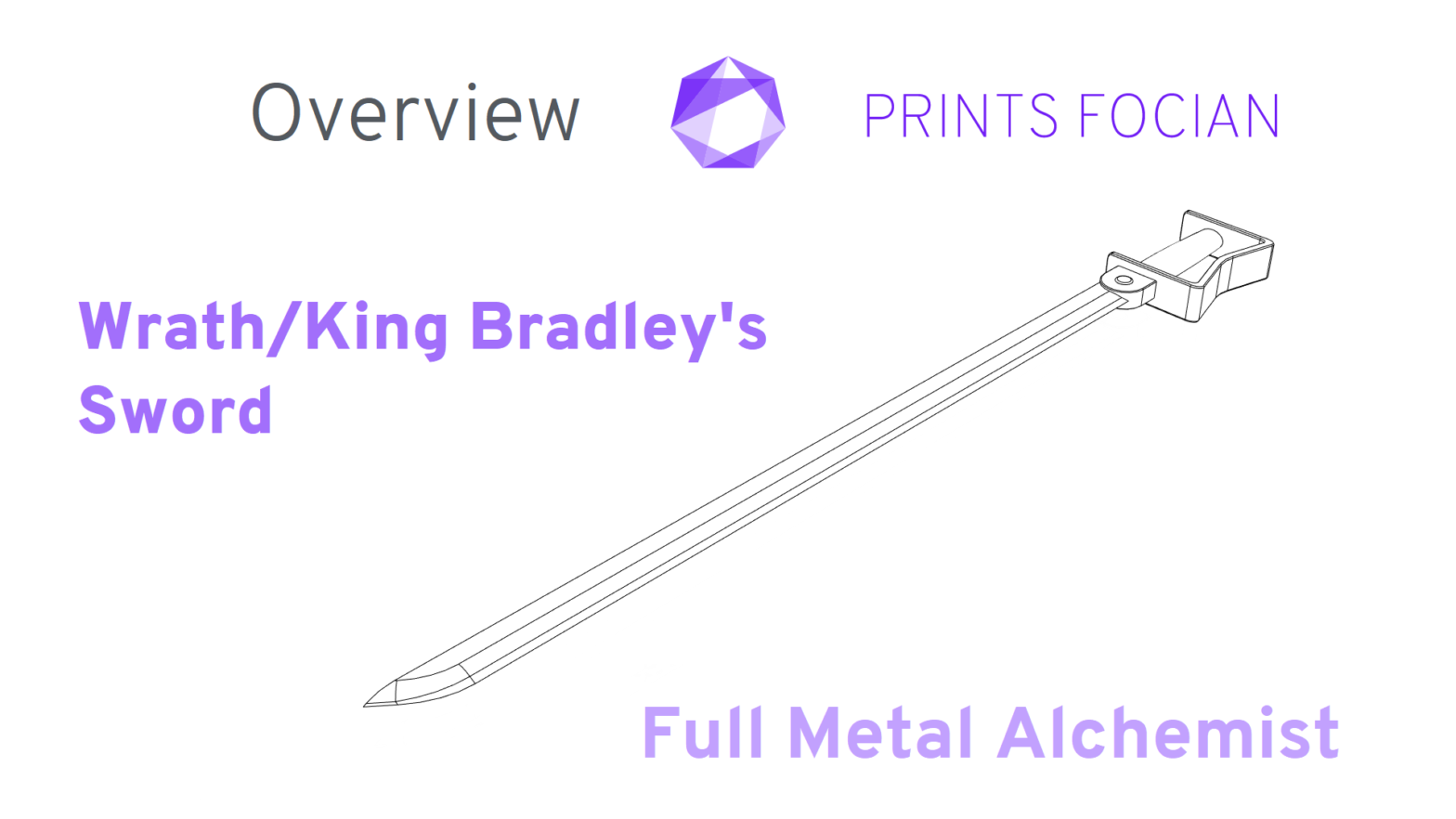 Text: Prints Focian, Overview, Wrath/King Bradley's Sword, Full Metal Alchemist. Image of the sword.