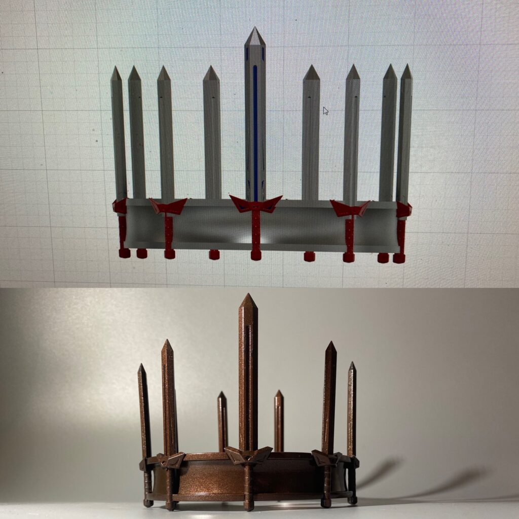 Image of the Crown of Winter commission. Design above, finished piece below.