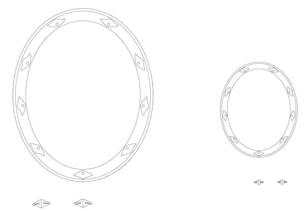 Wireframe of the design, front on.