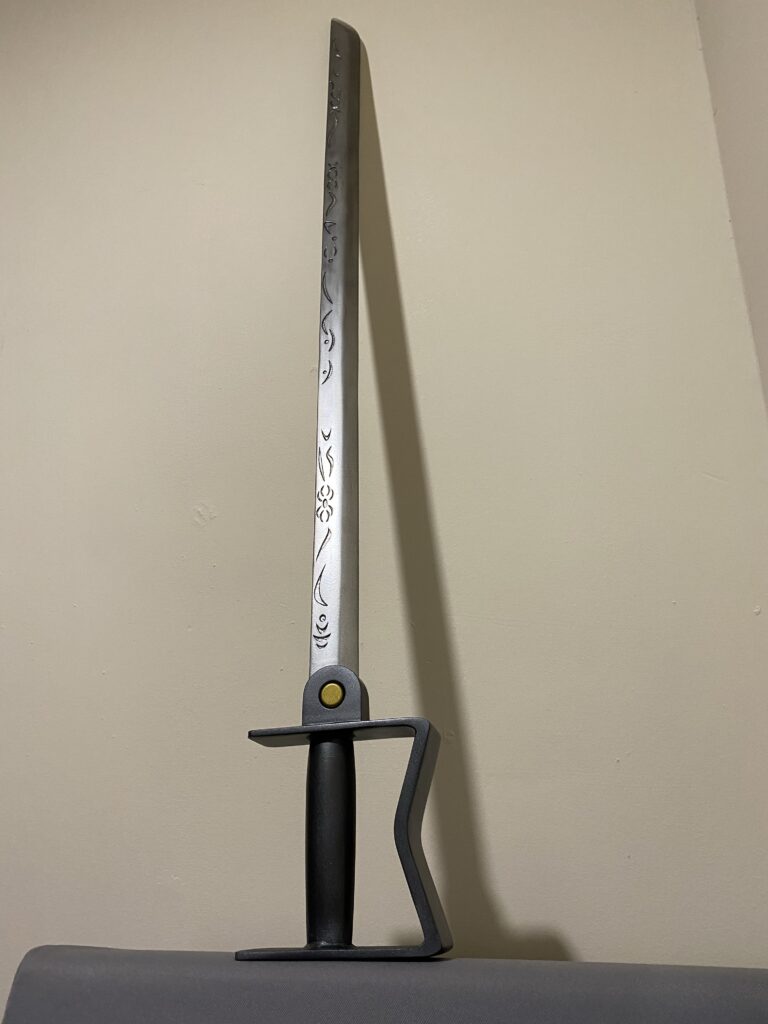 A full shot of the General Armstrongs sword leaning against a wall.