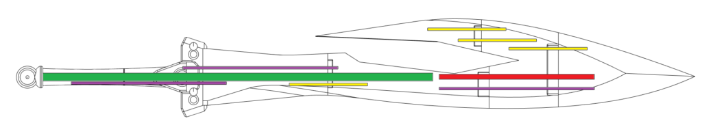 Image of design of Tidus' first sword with Print It Yourself Support Rods highlighted