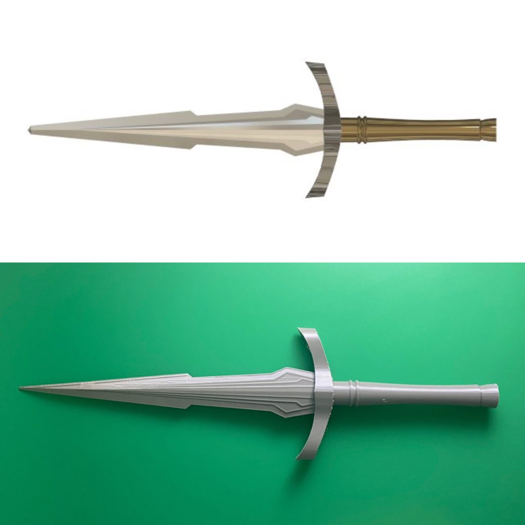 Design above and physical dagger below.