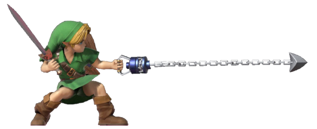 Yound Link shooting his hookshot