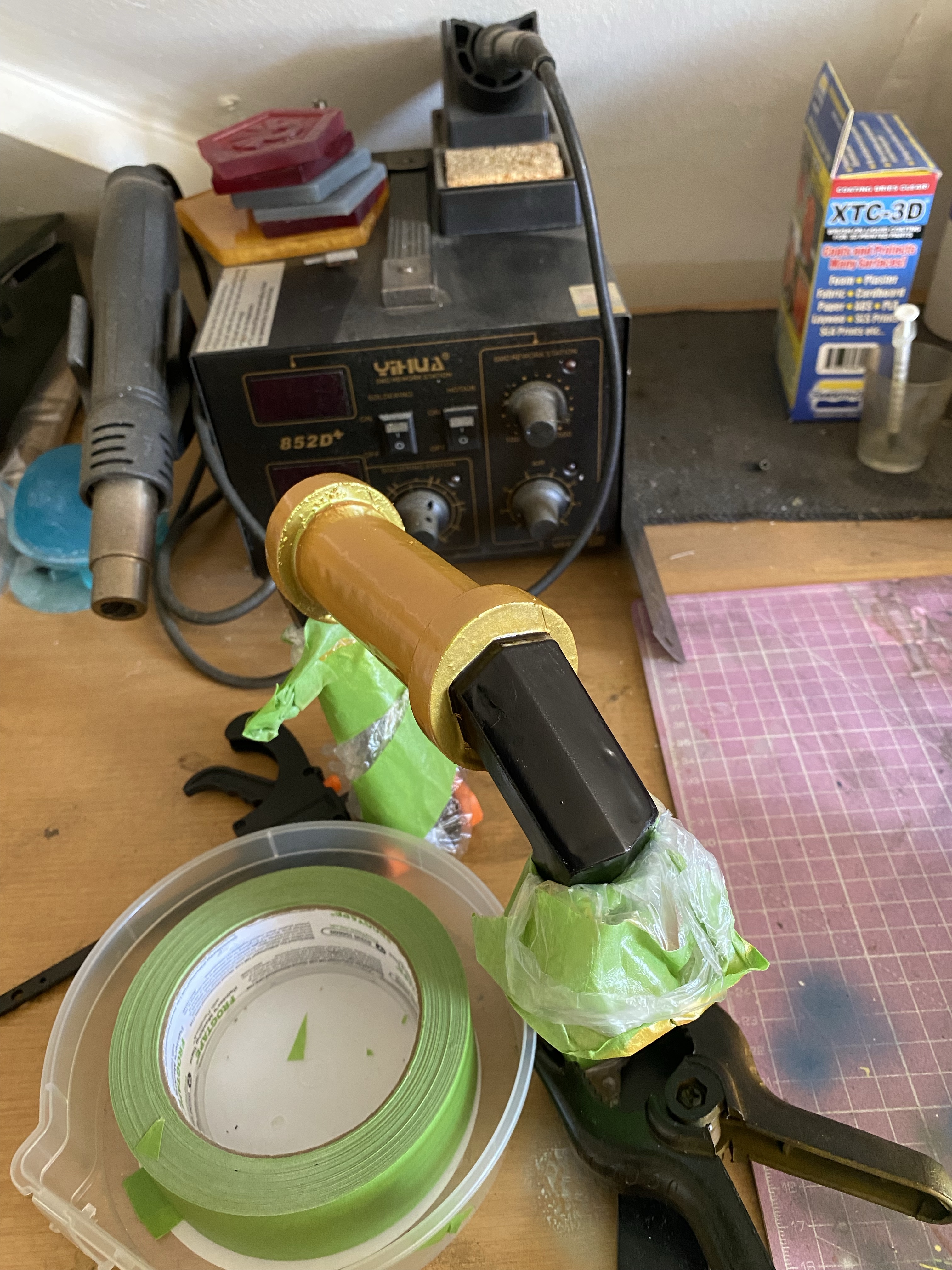 Masking tape removal from the hookshot handle