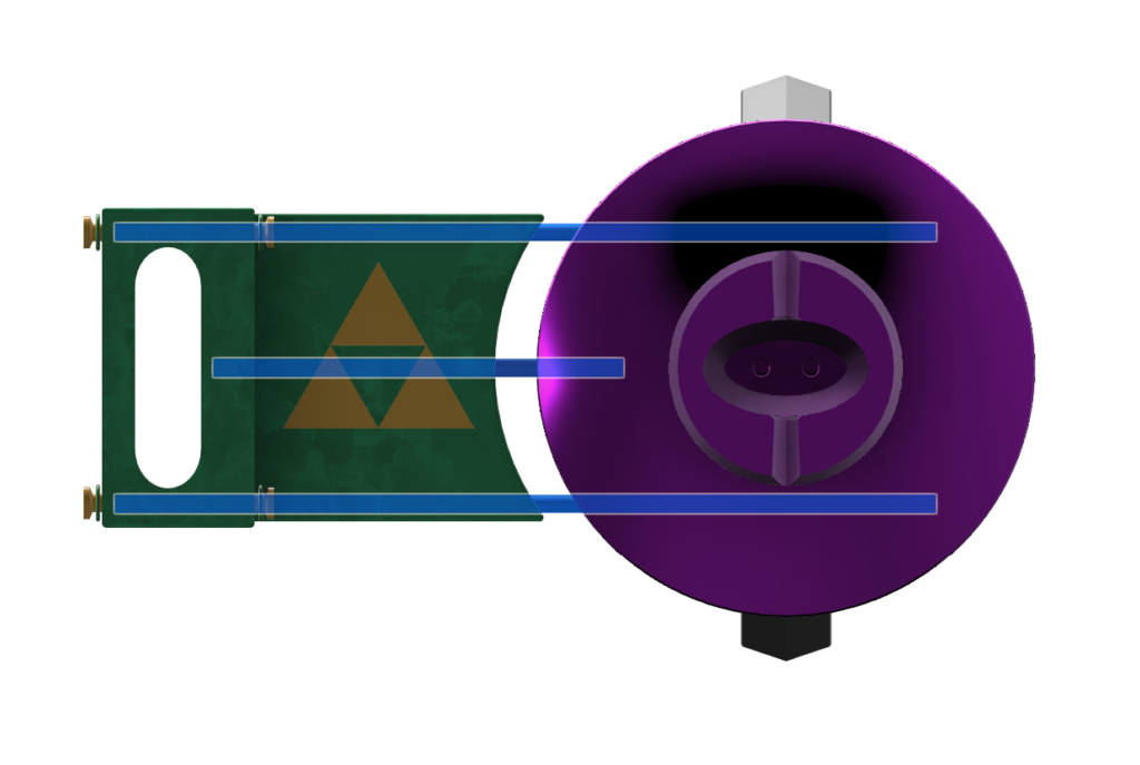 Render of the longshot without the arrowhead, but with the bracket. Support rods overlaid.