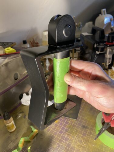 Frog tape on the handle part, ready for the gold.