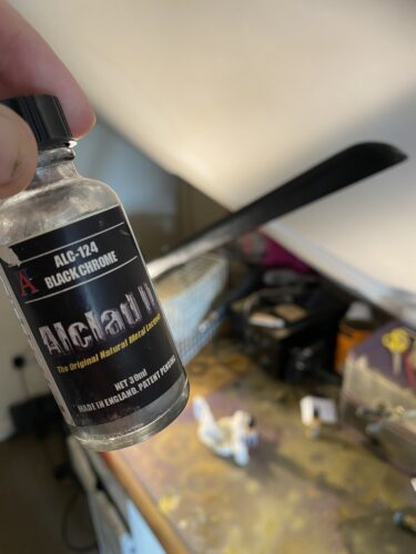 Alclad 2 Black Chrome in front of the blade, ready for colour.