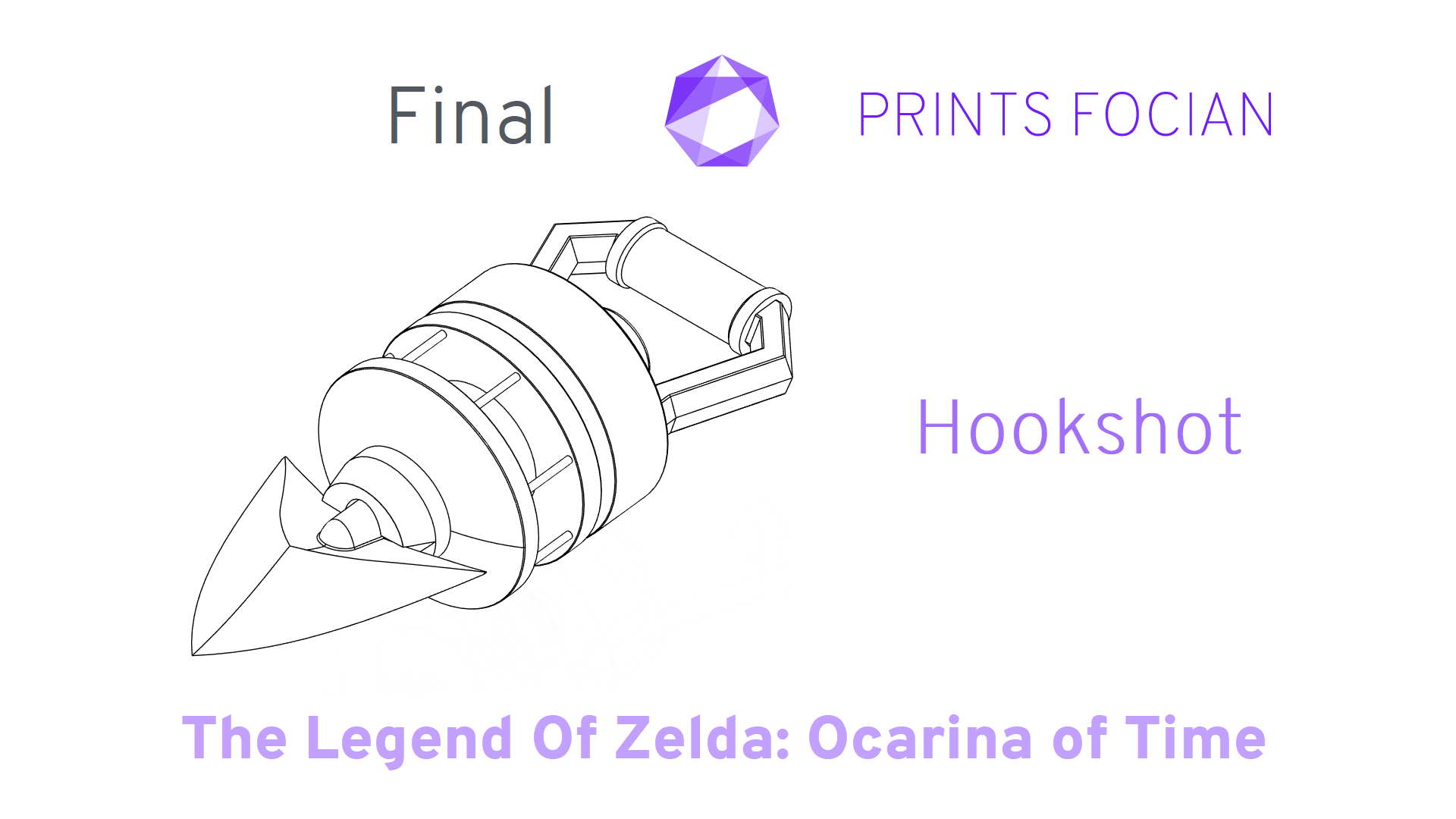 White back ground, wireframe of design, purple writing saying: Hookshot Zelda Ocarina of Time