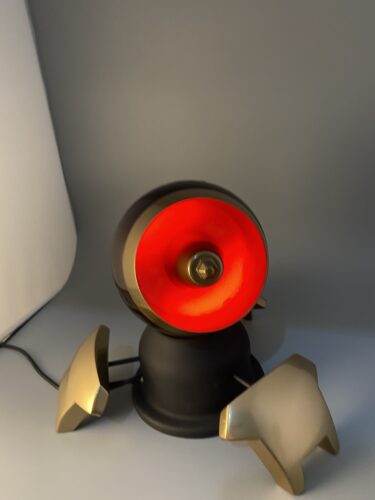 Symmetra Turret 3D print Complete, with a red light shining.
