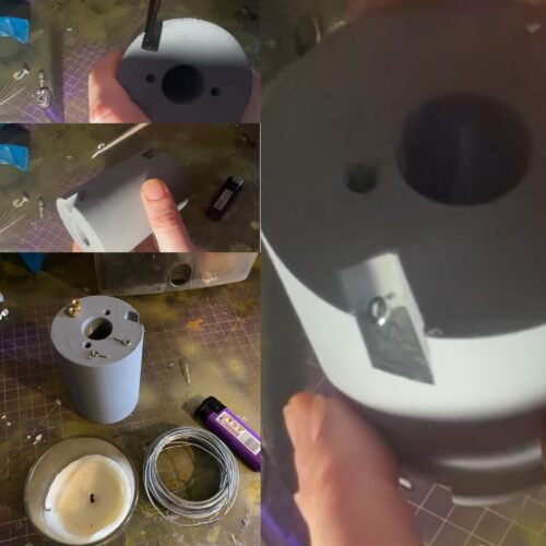 A collage of images showing the small screw hook attachments to hold the chains later