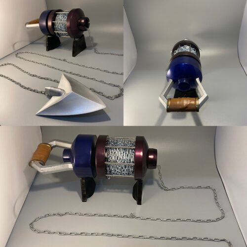 A colage of the finished Longshot, with an additiional chain used with the disconnected arrow head.