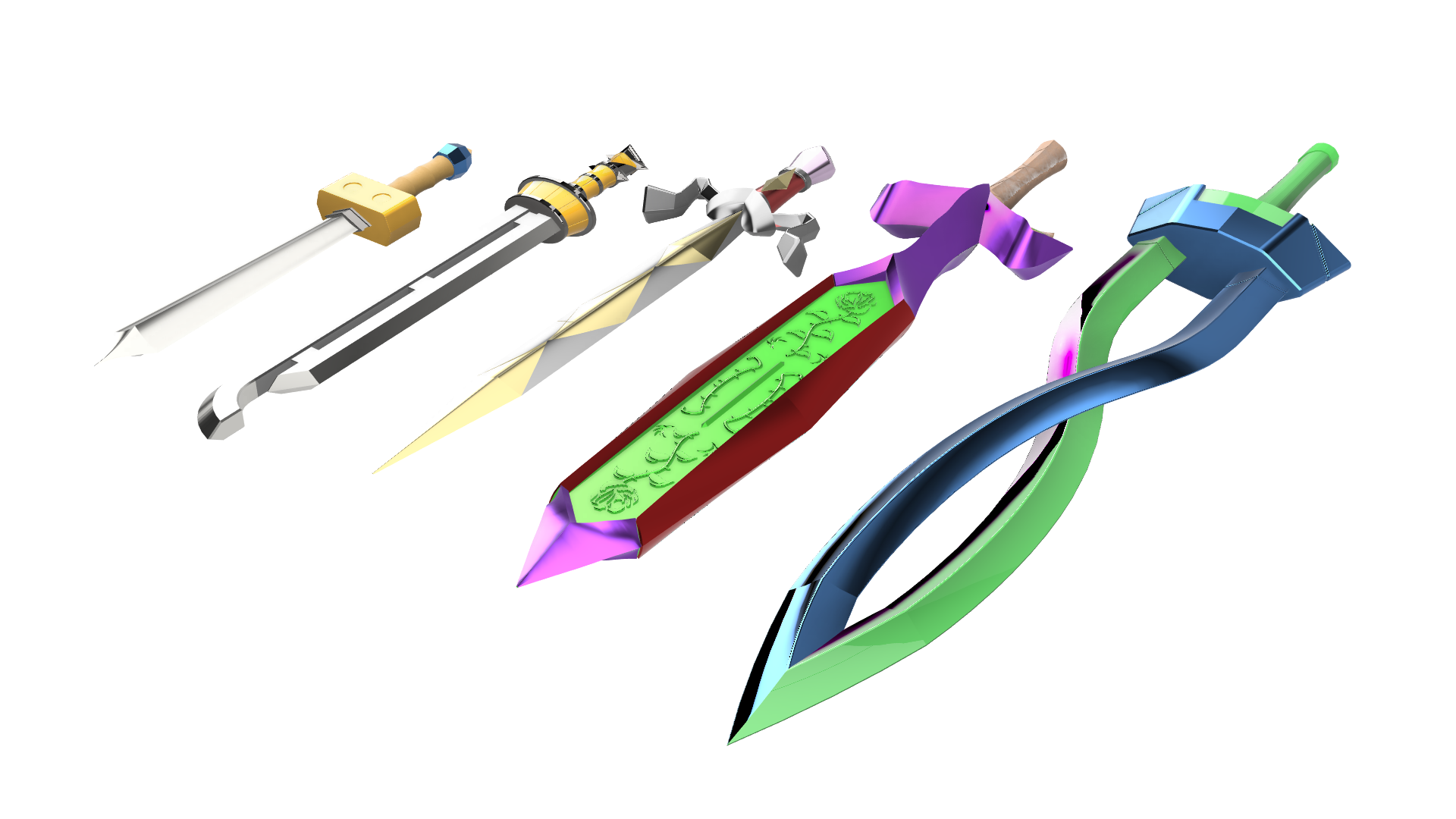 Render of all the swords from Zelda Majoras Mask.