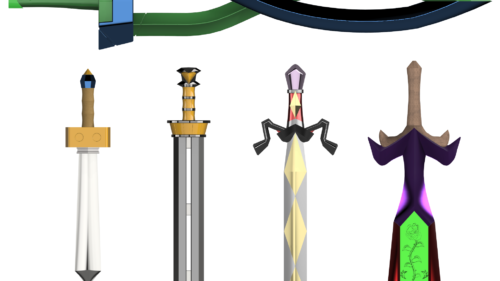 Render of all the swords from Zelda Majoras Mask.