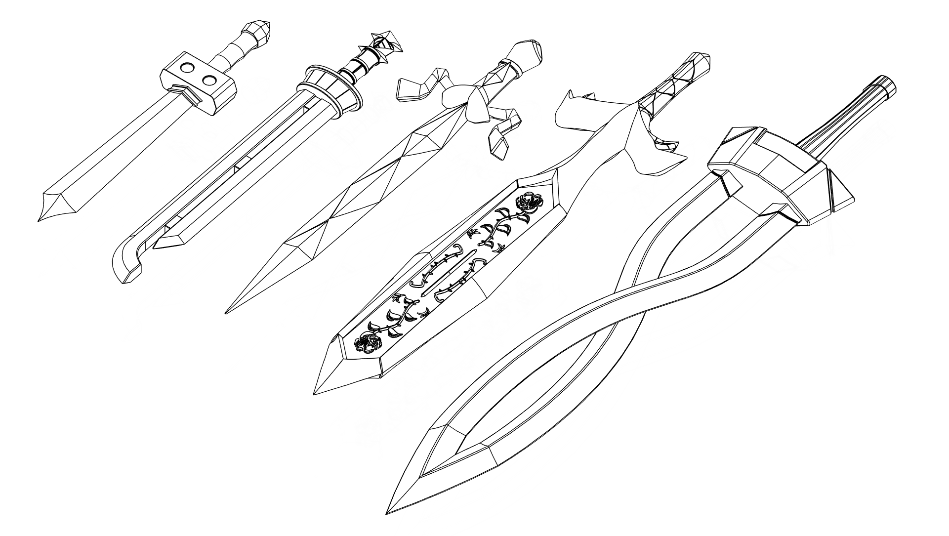 Wireframe of all the Zelda Majora's Mask Swords