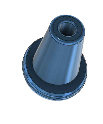 A render of the underside pf the blue stud showing a hole.