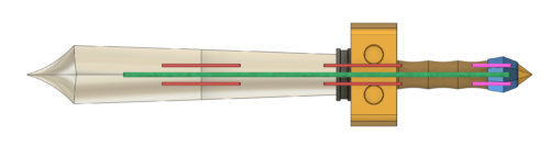 Birds eye view render of the Kokiri Sword from Majora's Mask. This is the Print It Yourself version, showing the support rods underneath.