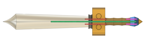 Birds eye view render of the Kokiri Sword from Majora's Mask. This is the Raw Build version, showing the support rods underneath.