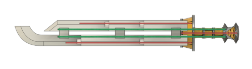 Design of the Print It Yourself version of the Razor Sword with Support Rods shown from an side angle.